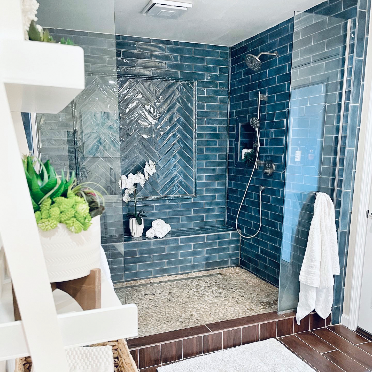 bathroom shower with ceramic tile